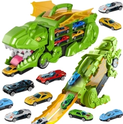 Woopie dinosaurus-veok väikeste autode ja väljalaskerambiga, 13-osaline komplekt
