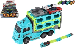 Plastikust veok – autovedu­kiga hõõrdejõu mehhanismiga 22 cm + 2 sportautot