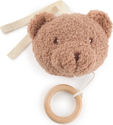 Hanging musical toy bear Mika with wooden ring