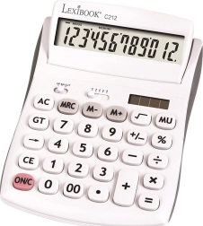 12-digit desktop calculator with flip-up display and dual power