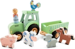 Puidust traktor haagise ja loomakestega New Classic Toys