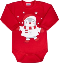 Infant long-sleeve bodysuit New Baby Winter Penguin, red