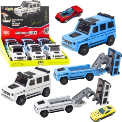 Off-road vehicle with hidden mini car and launch ramp, light and sound – white/blue