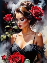 Diamond painting woman with roses 30 × 40 cm