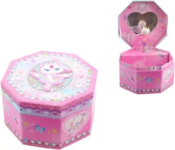 Roosa mängiv ehetekarp baleriini ja peegliga