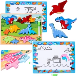 Wooden Educational Dinosaur Puzzle with Drawing Board
