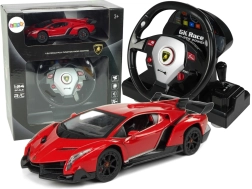 RC-auto Lamborghini Veneno 1:24 roolipuldiga, helide ja tuledega – punane
