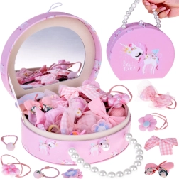 Cute eco-leather jewelry box with mirror and hair accessories set