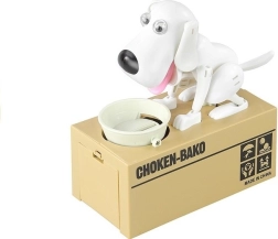 Interaktiivne koerakujuline rahakassa, mis sööb münte – valge