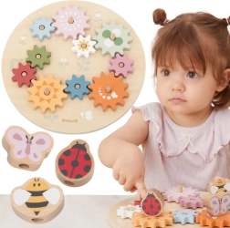 Puidust hammasratastega pusle PolarB Viga – pastelsed Montessori hammasrattad