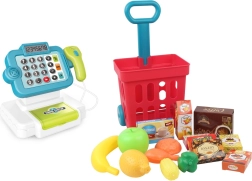 Kassapidaja mängukassa ostukäruga, valgus- ja heliefektid