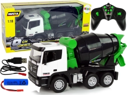 Huina remote-controlled concrete mixer 1:18 black and white with green details
