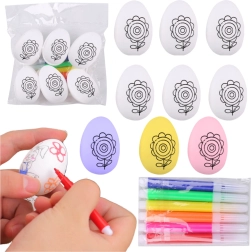 Set of polystyrene Easter eggs for coloring with markers, floral pattern, 6 pcs