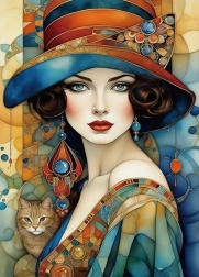 Diamond painting elegant woman with cat 30 × 40 cm