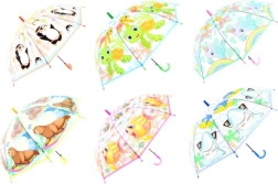 Kids automatic umbrella with cheerful animals, transparent dome