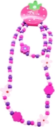 Necklace and Bracelet Set with Wooden Bead Flowers