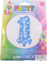 Sinine number 1 õhupall tähekestega