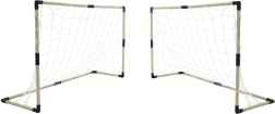 Kahe jalgpallivärava komplekt skooritahvli ja tarvikutega