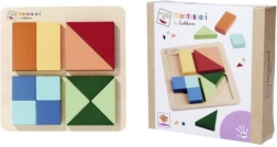 Montessori ruudukujuline puidust pusle – geomeetriline kokkupandav mäng 4 ruuduga