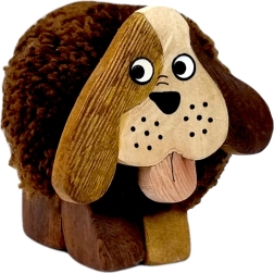 Wooden Dog Figurine with Pompom XL