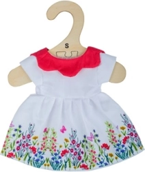Valged lillelised kleidid punase kraega 25 cm nukule