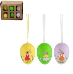 Easter hanging eggs with bunny, set of 6 pcs