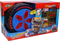 Kaasaskantav võidusõidujaam efektidega ja 8 autoga