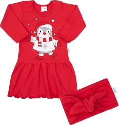 Baby cotton dress with headband NEW BABY Winter Penguin, size 74 (6–9 months)