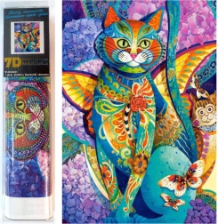 Teemantmaal „Kass lillede sees” 30 × 40 cm