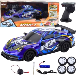 RC sports car with illuminated body and drift – blue
