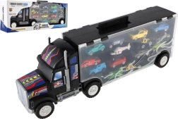 Veokauto-transporter läbipaistva hoiukohvriga ja 14 autoga, 57 cm