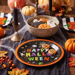 Halloweeni paberist taldrikud Happy Halloween, ümmargused, 23 cm, 8 tk