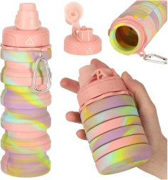 Kokkupandav sportlik silikoonist veepudel 500 ml, vikerkaarevärviline