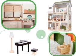 Puidust nukumaja LULILO FLORO boho LED‑valgustusega, 78 cm