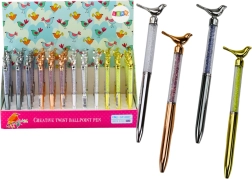 Lõuapärane pastapliiats linnukese ja sädelevate kivikestega, sinine tint 0,7 mm