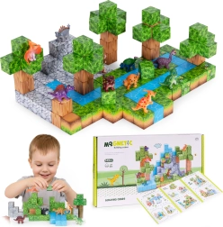 Magnetic building set 142 blocks with dinosaurs
