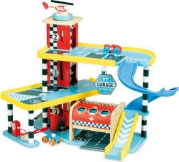 Vilac Vilacity garaaž – puidust mitmekorruseline garaaž liftiga ja autodega