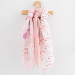 Cotton muslin squares with print 70×80 cm, 3 pcs, for girls