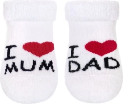 Imikute froteesokid New Baby I Love Mum and Dad valged 0–3 kuud