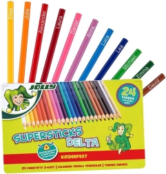 Kolmnurkse läikepliiatsid DELTA, 24 värvi, metallkarp