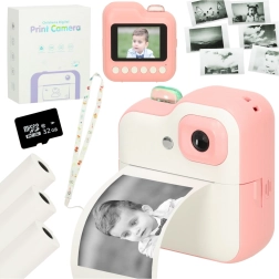 Laste kohene fotoaparaat termoprinteri ja 32 GB kaardiga – Roosa