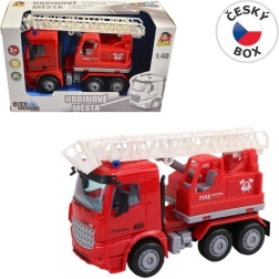 Friction-powered fire truck with platform 16 cm