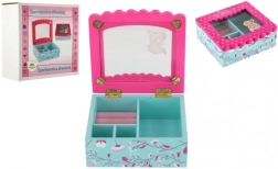 Puidust ehetekarp lillede ja peegliga, türkiissinakas‑roosa