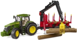 Bruder John Deere 7R 350 tractor with forestry trailer and 4 logs