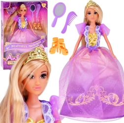 Princess doll with long hair in ball gown with accessories