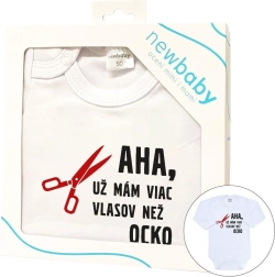 Imikute body trükiga New Baby „AHA, mul on juba rohkem juukseid kui isal“ – kinkepakendis, pikk varrukas (suurus 86, 12–18 kuud)