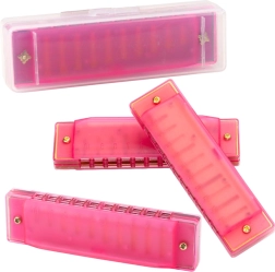 Pink diatonic harmonica for kids and beginners with case