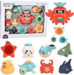 Bath toy set with sea animals and a crab, 12 pieces