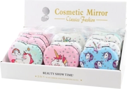 Heart-shaped pocket mirror with unicorn motif