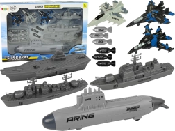 Mereväe mängukomplekt allveelaeva, sõjalaevade ja hävitajatega